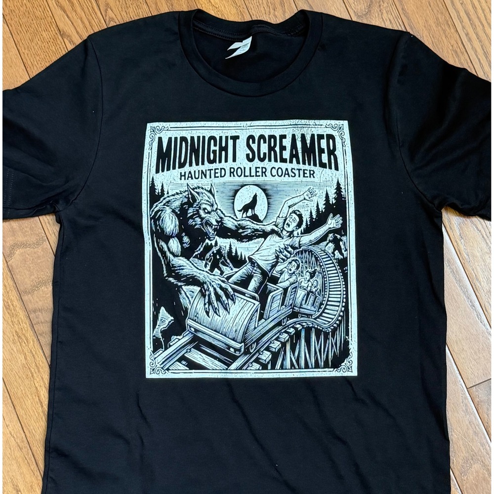 Midnight Screamer Horror Tee – Haunted Roller Coaster Graphic Shirt